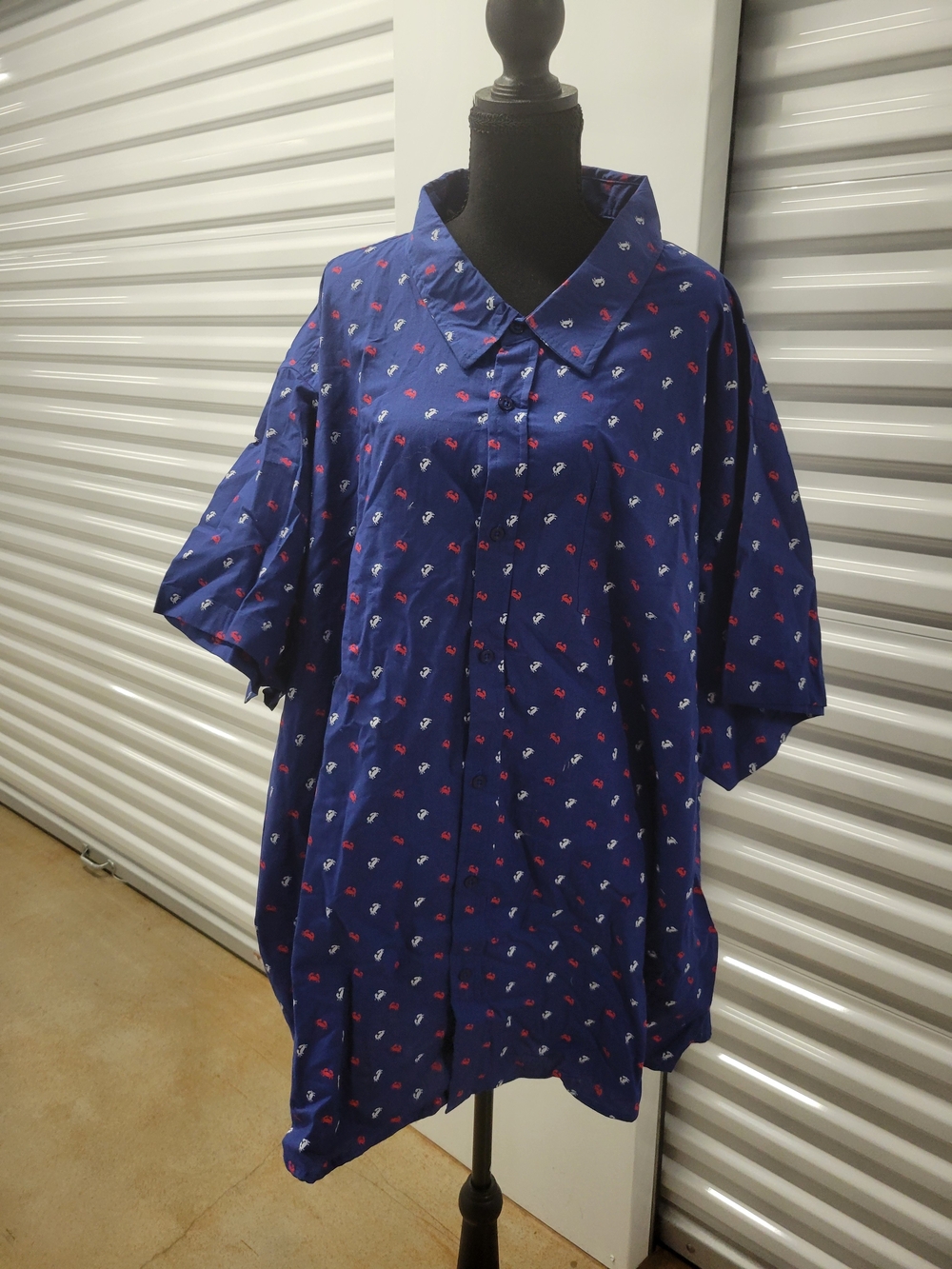 Men's Navy Short-Sleeve Button Shirt with Micro Print